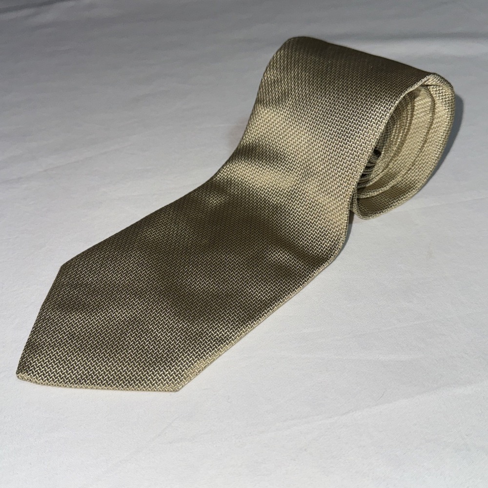 Brooks Brothers Makers Necktie 100% Silk Men's Geometric Gold Zig Zag 4" 57" USA